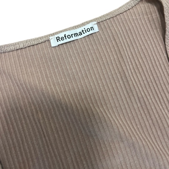 Reformation Petola Blush Flora Pink Ribbed Knit Crop Top Wrap Tie Waist M - Picture 3 of 5